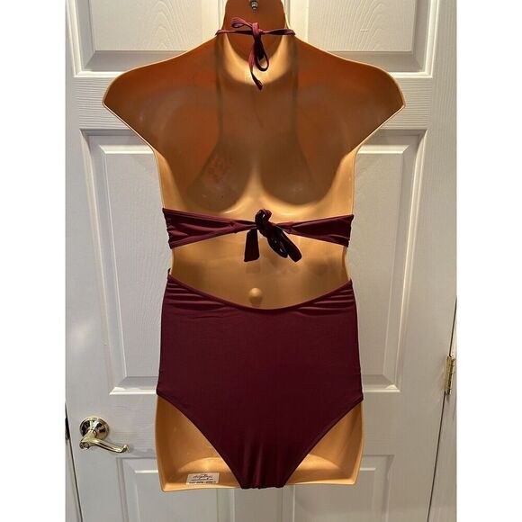 Cupshe Merlot Wine Burgundy Oxblood One Piece Boho Crochet Neckline Macrame - Picture 2 of 5